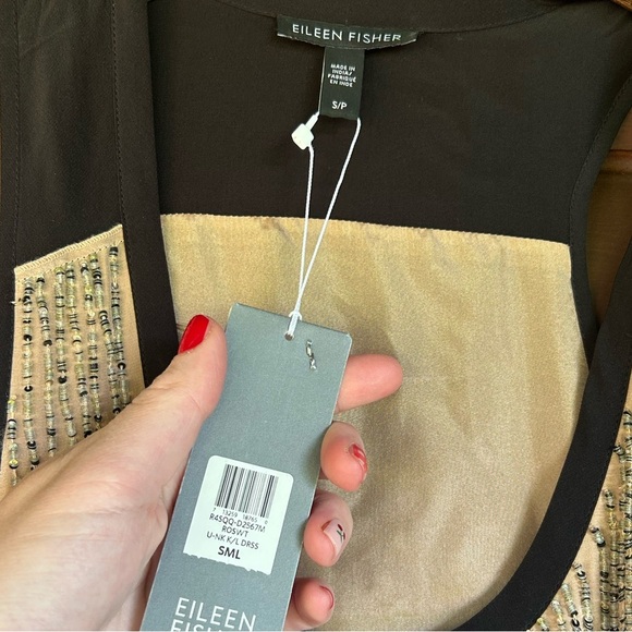 NWT EILEEN FISHER Sequined Rivulet on Silk Crepe deChine ROSEWATER Dress S - Picture 5 of 7